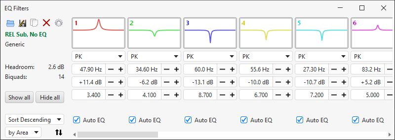 EQ Filters Panel, controls showing