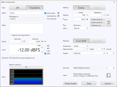 Impedance Measure dialog