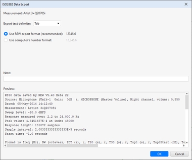 RT60 Export Settings