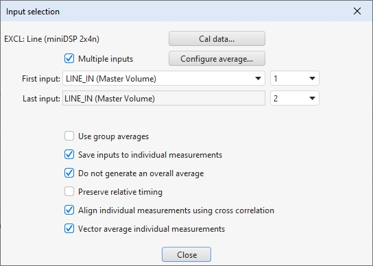 Measurement multi-input selection dialog