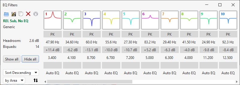 EQ Filters Panel, controls hidden