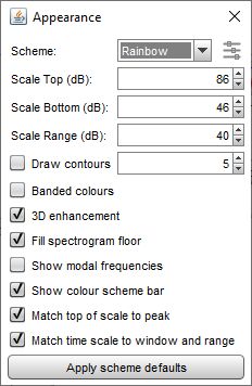 Spectrogram appearance settings