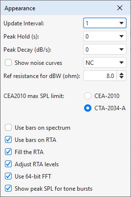 RTA appearance settings