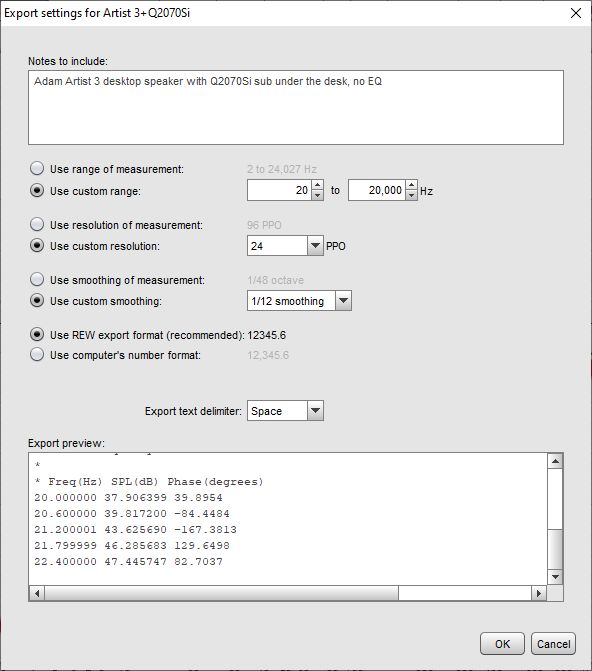 Text Export Settings